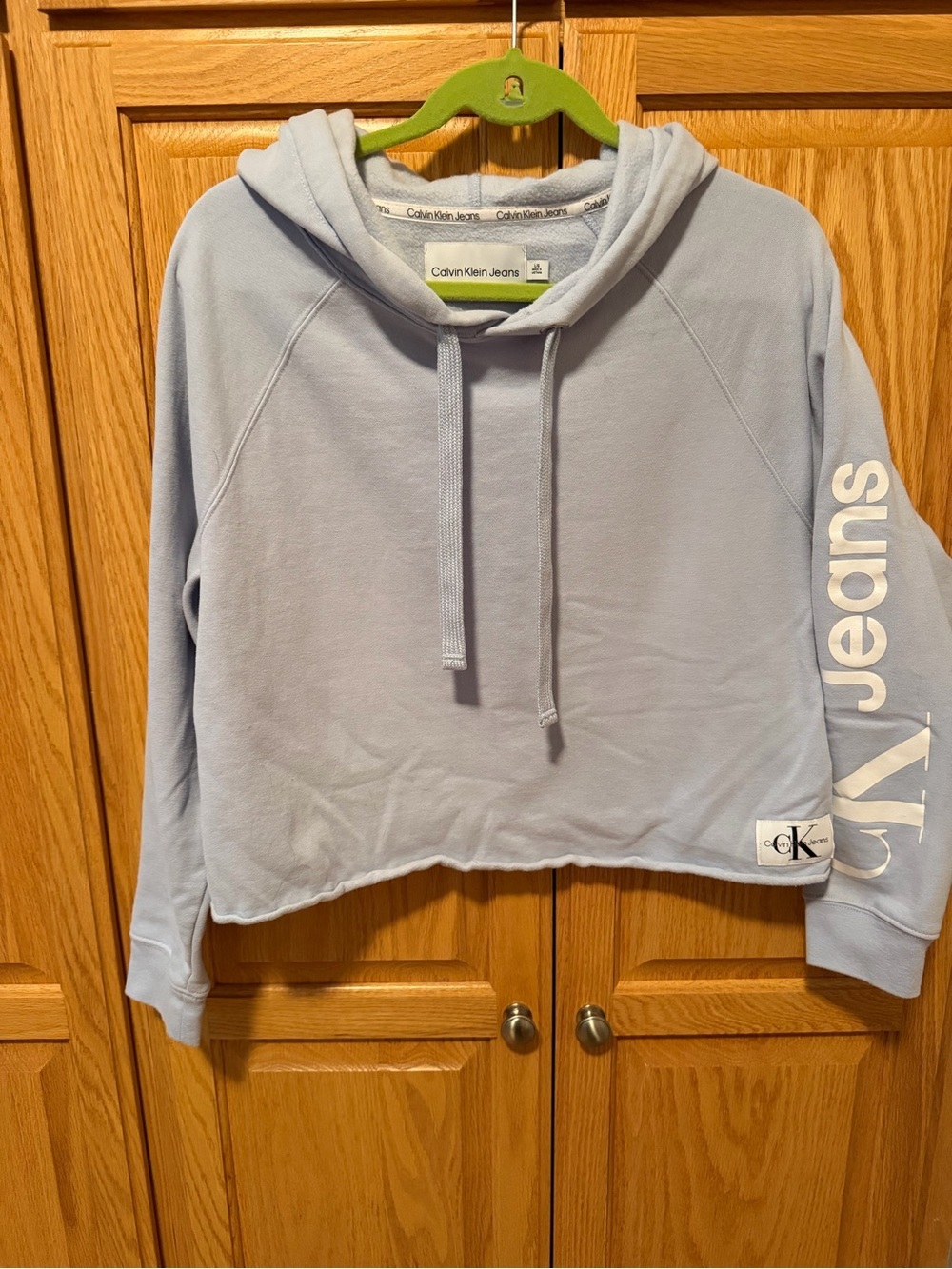 Calvin Klein Jeans Light Blue Cropped Hoodie - Y2K inspired - Large